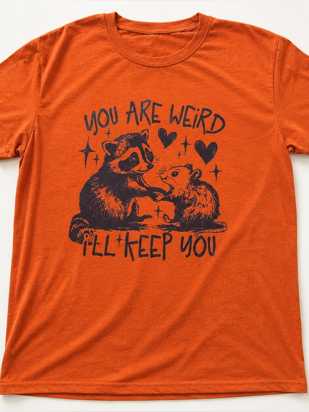 You Are Weird, I’ll Keep You Graphic Tee | Women’s Medium | Orange Raccoon Shirt